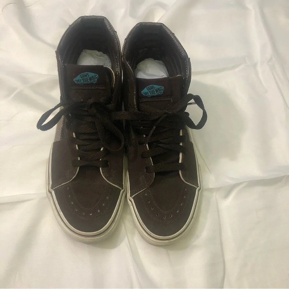 Vans Off The Wall Sk8-Hi shoes Brown Suede/Tan canvas/teal stitching US 6 - Picture 2 of 11